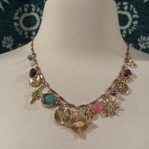 Camila Coelho Gold Pink Pearl Jade Turquoise Amethyst Charm Necklace NWT - Picture 2 of 14